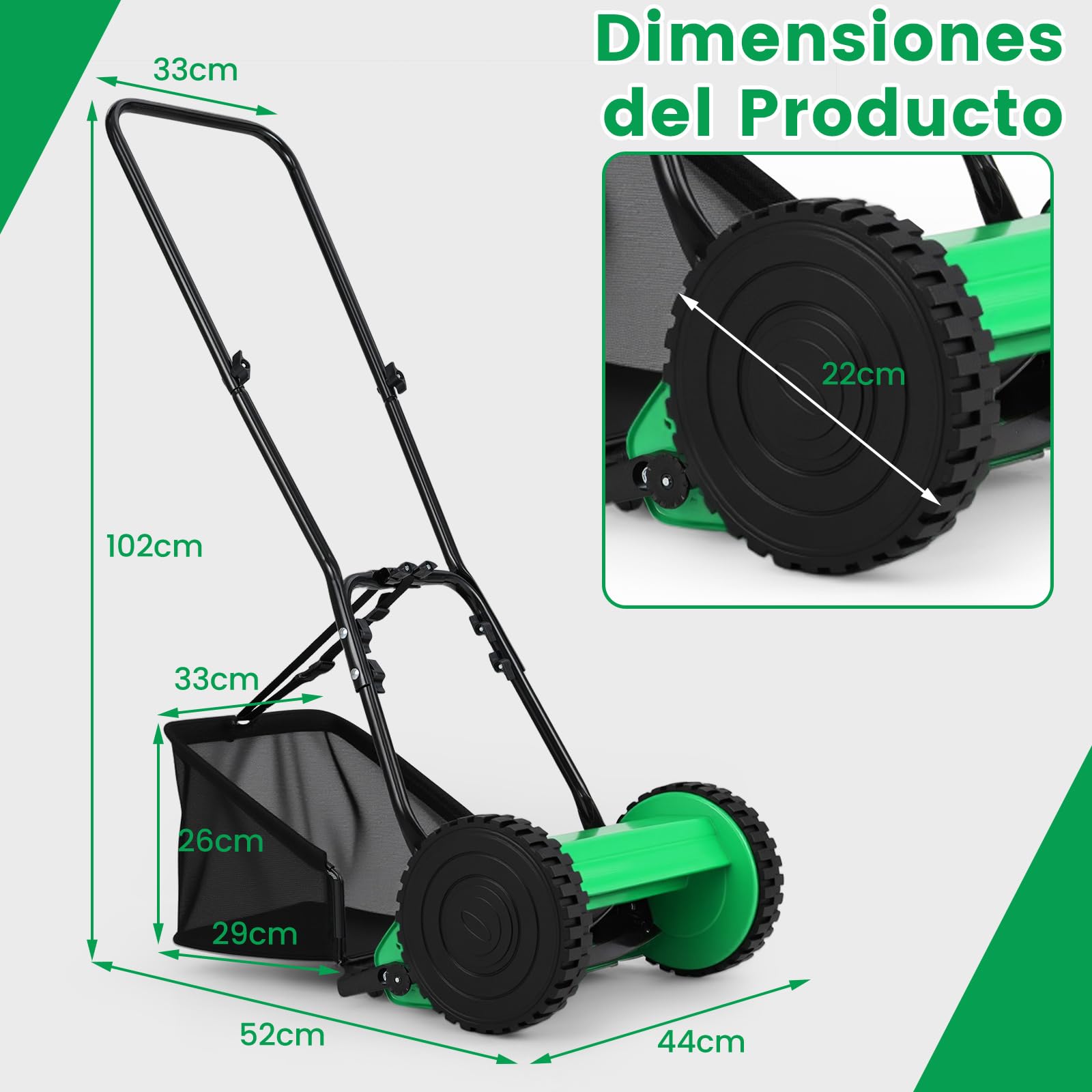 COSTWAY Cortacésped Manual, Barrendero de Césped con Ancho de Corte de 30 cm, Altura de Corte Ajustable de 15-40 mm, Caja de Recolección de Césped de 18,5 L, 2 Ruedas, Cuchilla (Verde)