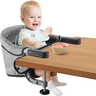 Fast Table Chair Hook on High Chair Clip on Table Clamping Chair Heavy Duty Fold-Flat Storage Tight Fixing Feeding Seat Attach to Table Ideal Folding Travel Chair (Gray)