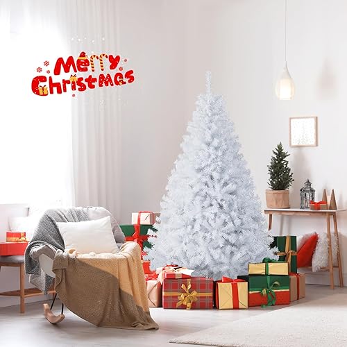 Miniatura 2 de GOFLAME Árbol de Navidad blanco de 6 pies, árbol de Navidad artificial con bisagras con 1000 puntas de ramas de PVC y soporte de metal plegable,