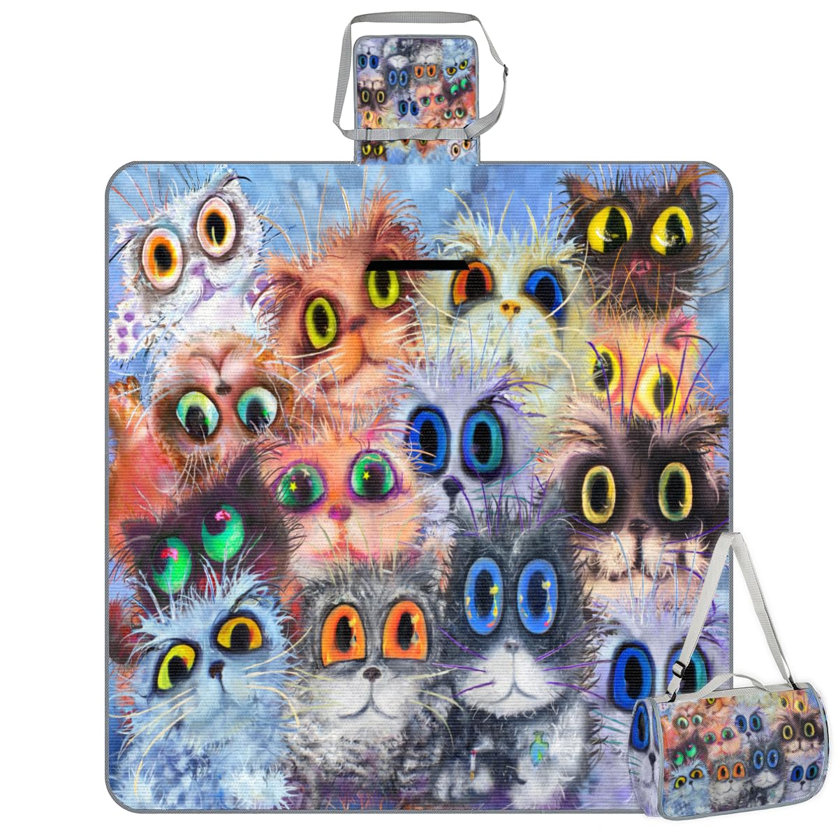 Shimoshe Picnic Blankets 57”x 59”, Watercolor Cat Waterproof Sandproof Picnic Mat Lightweight Foldable Beach Blanket for Camping Park Grass Beach Outdoor Blanket