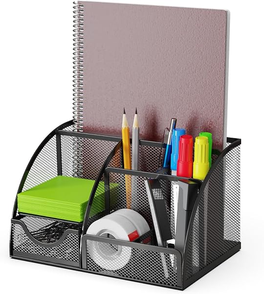 Organizador de Escritorio con Cajón y Rejilla Negra