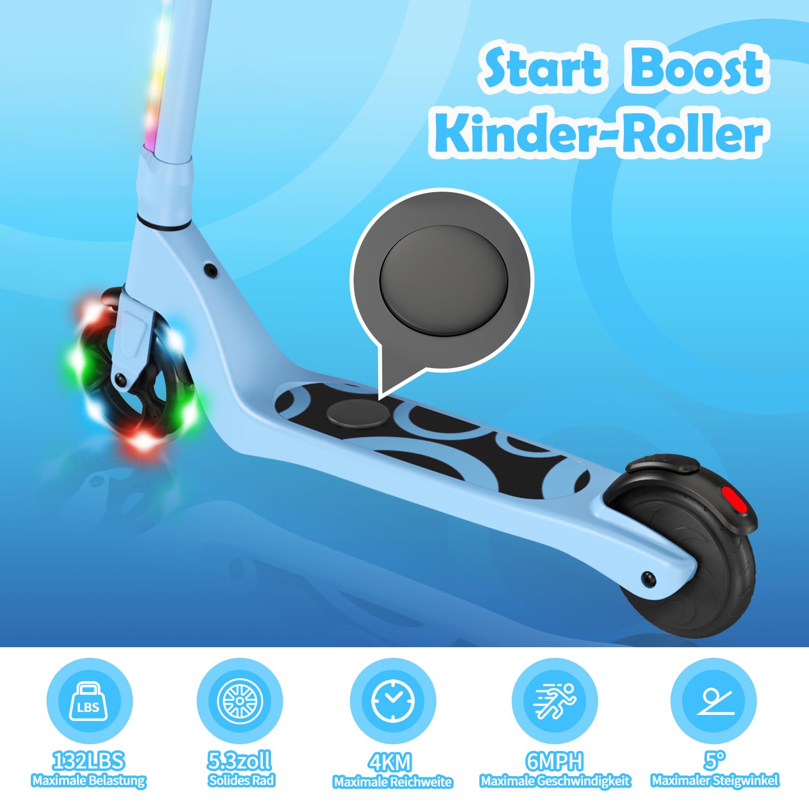 SISIGAD E Scooter Kinder für 6-12 Jahre, E Roller Kinder 5.3 Zoll Kinderroller mit Blinkende LED-Leuchten & 3 Einstellbare Höhe, Elektroroller Kinder Max 10km/h, 45W Motor, Maximale Belastung 70kg