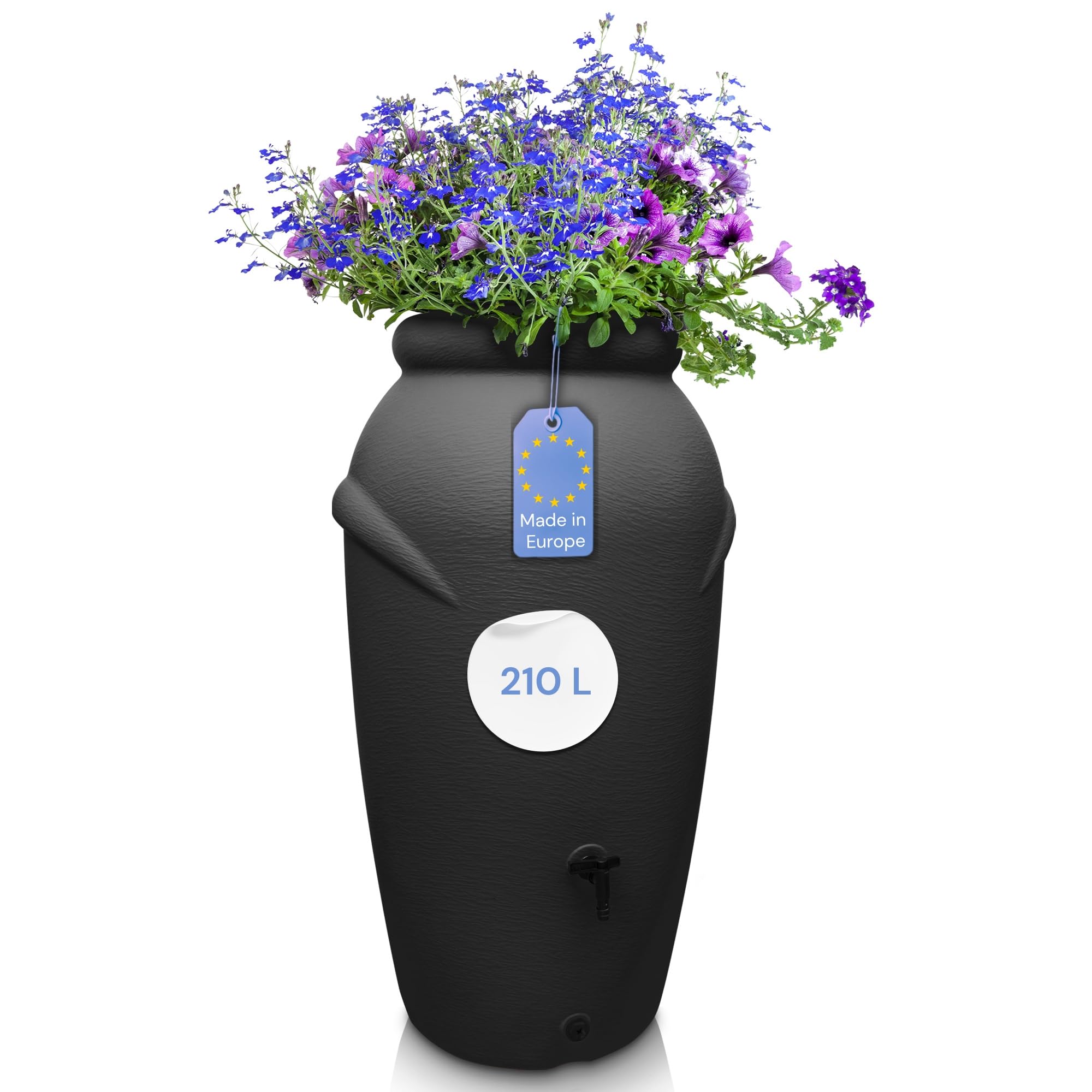YourCasa Regentonne 210 Liter [Amphore Design] Regenfass Frostsicher aus Kunststoff - Regenwassertonne mit Wasserhahn - Regenwassertank Garten Regenwassersammler Wasserfass Wassertonne (Anthrazit)