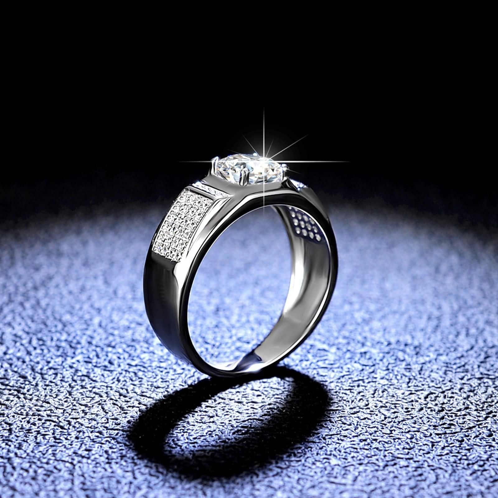 Fedi nuziali in oro bianco da uomo, con moissanite da 1 carati, anelli di fidanzamento, grandi e oro, per uomini