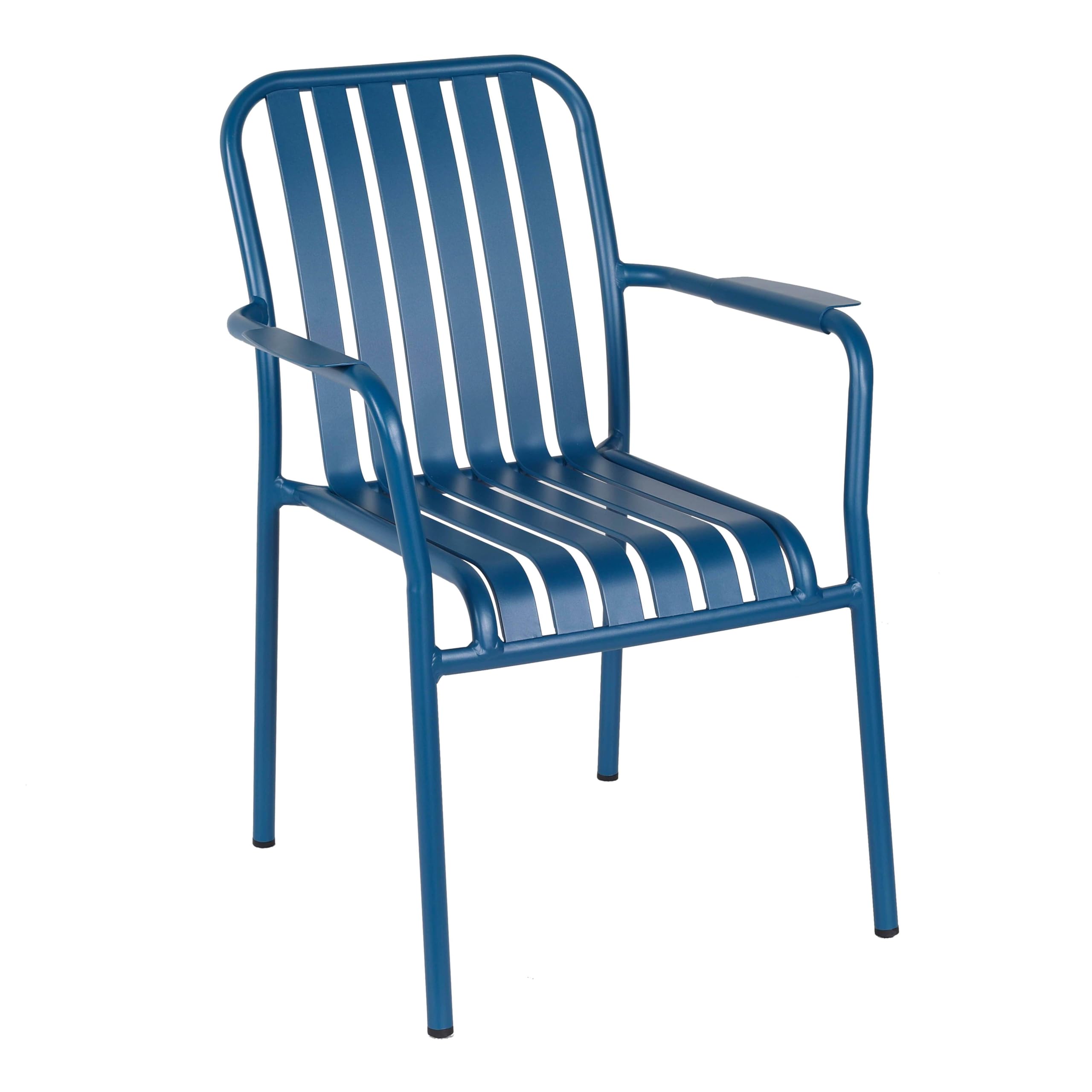 Oviala Silla de terraza con reposabrazos de aluminio azul oscuro