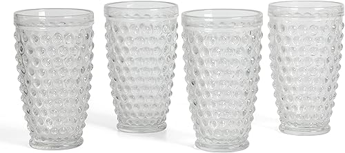 Martha Stewart Chauncey - Paquete de 4 vasos de vidrio hechos a mano de 14.3 onzas, color transparente
