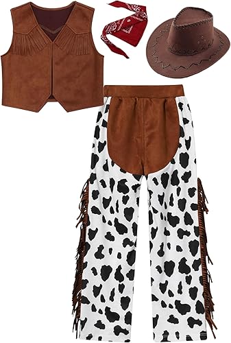 Miniatura 3 de Disfraz de vaquera para niñas, disfraz de vaquero de Helloween Western con borlas y pantalones con sombrero