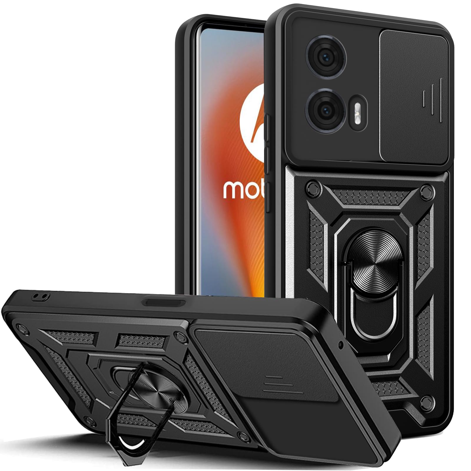 Lustree Back Cover Anti-Drop Case with 360° Metal Bracket and Sliding Camera Cover Case for Motorola Moto G85 - Black (B0D9KH81JC) Amazon Price History, Amazon Price Tracker