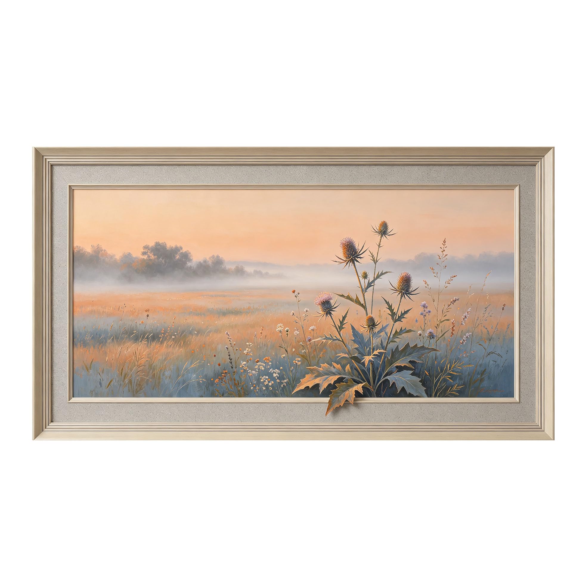 Yzpallescene 3D Framed Wall Art 50cm×100cm Misty Meadow Botanical Oil Painting Surrealism Large Size SelfAdhesive Removable Wall Decor Prints Artwork for Living Room Bedroom Office