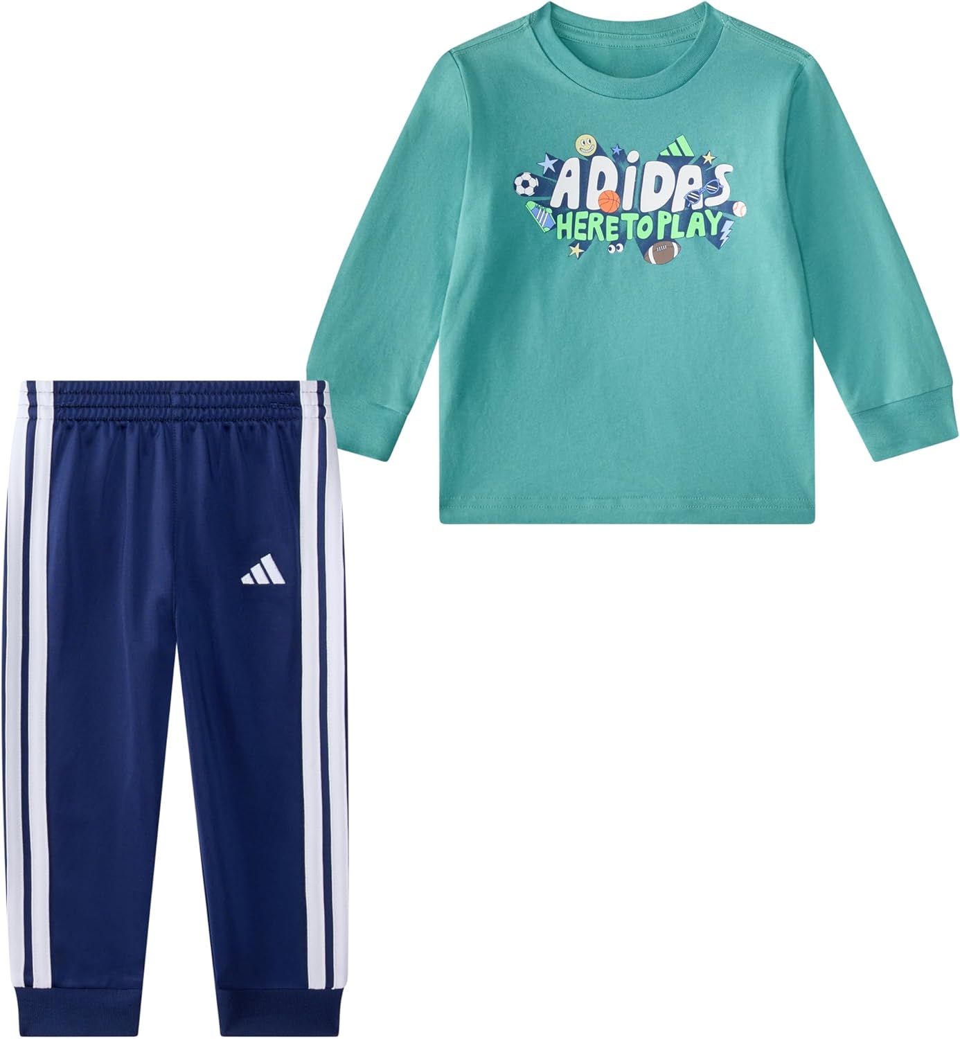 adidas baby-boys 2-piece Long Sleeve Graphic Cotton Tee & Jogger Set
