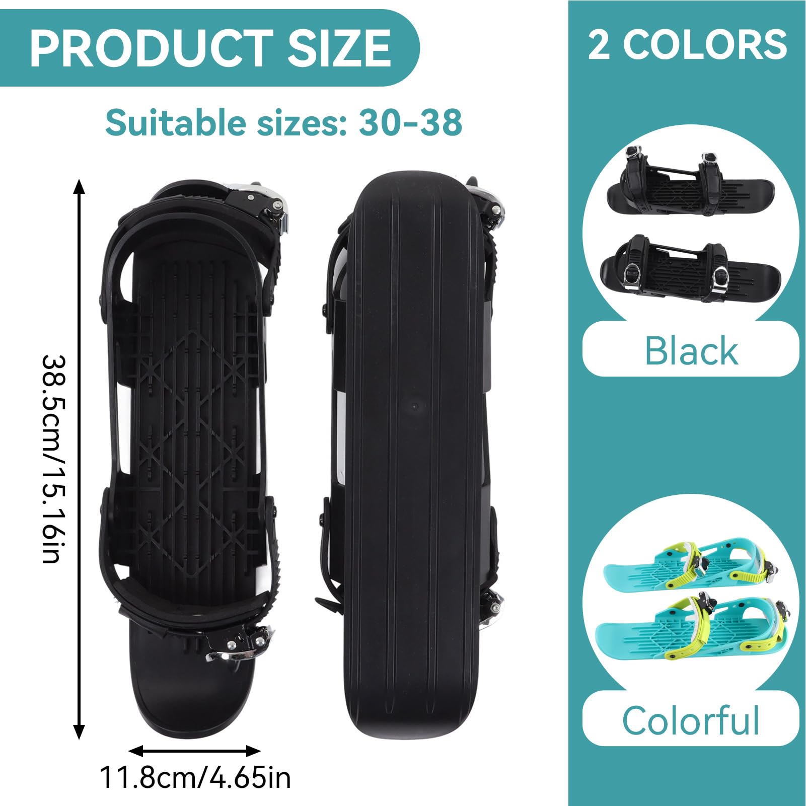 Mini-Ski-Skates, Mini-Ski-Schuhe, verstellbare Skiboards, zur Befestigung an Skischuhen, Snowskates, Snowblades, Skiboards für Abfahrtspisten, Wintersport (Schwarz)