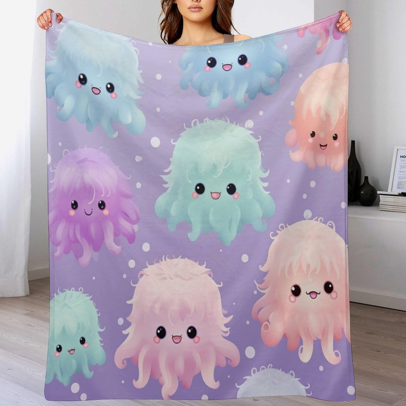 Couverture animal pieuvre pour cocooning sur le canapé plaid flannel chaud