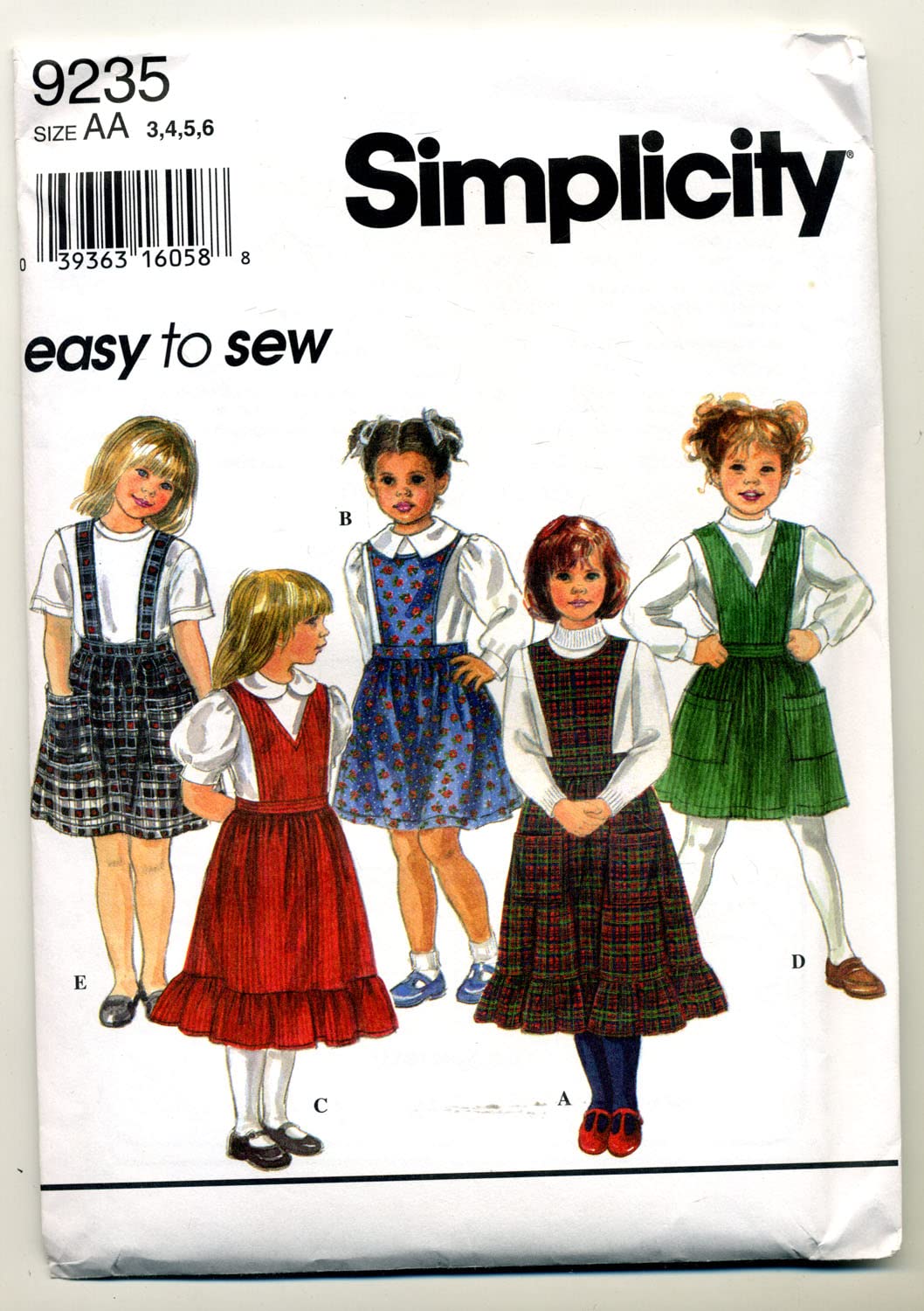 Patron de couture Simplicity 9235 Size AA robes enfants gradées