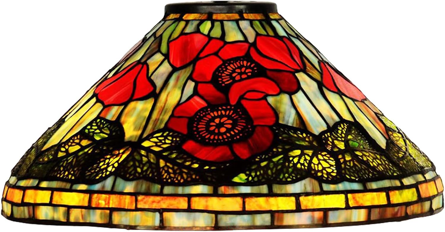 Tiffany Lamp Shade 16" Wide Accessories Replacement Only Poppy Stained Glass Lampshades Vintage Red Flowers Green Leaves Light Cover for Table Lamp Floor Lamp Pendant Light Ceiling Fixtures
