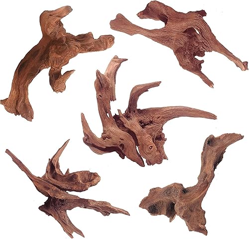 Madera flotante natural para decoración de acuario, 5 piezas de ramas surtidas de 4 a 8 pulgadas, decoración de pecera, piel de reptil