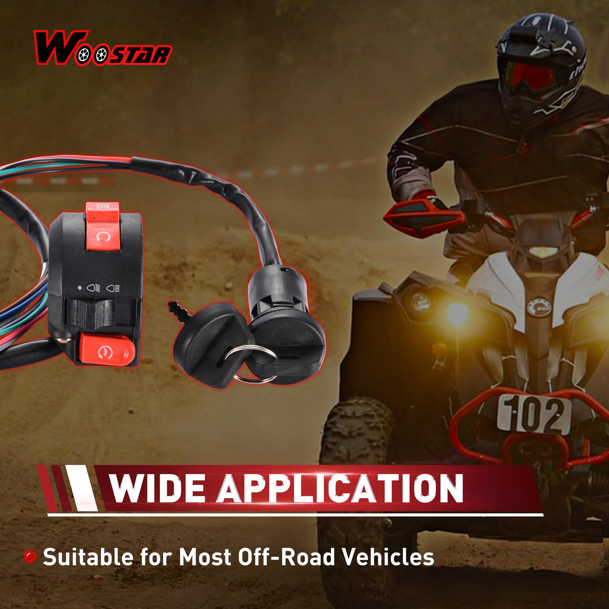 WOOSTAR 8 Fili 3 Funzione Avvia Interruttore con Interruttore a Chiave di Accensione Sostituzione per 50cc 70cc 90cc 110cc 125cc Scooter 4 Ruote Quad ATV