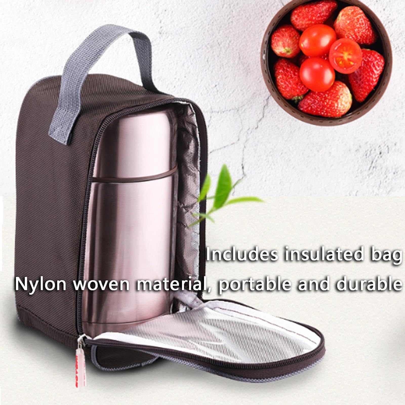 Thermobehälter Essen aus Edelstahl mit Besteck & Thermotasche(Rot,1000ML)