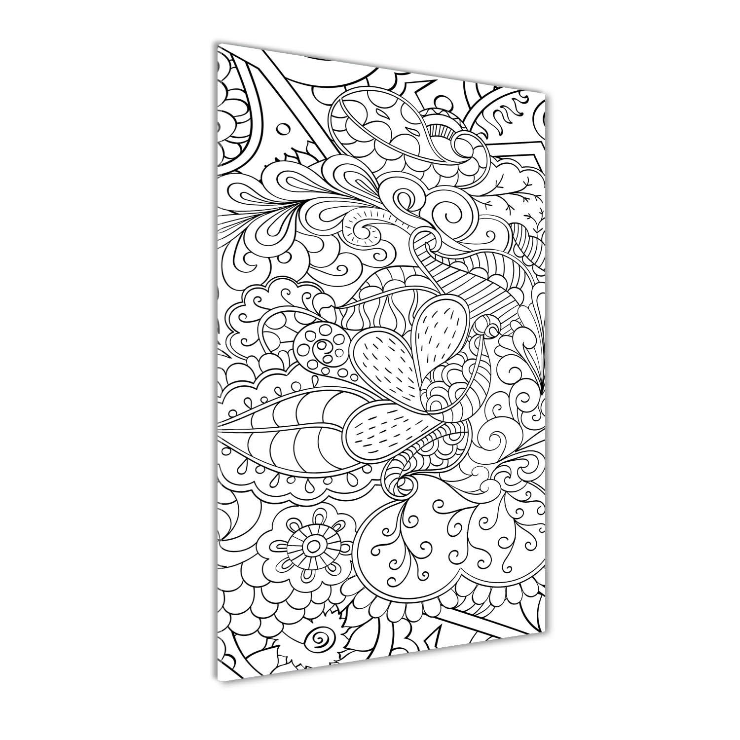 Photo décorative panoramique fleurs sur verre 60x120 cm Tulup noir et blanc style zentangle