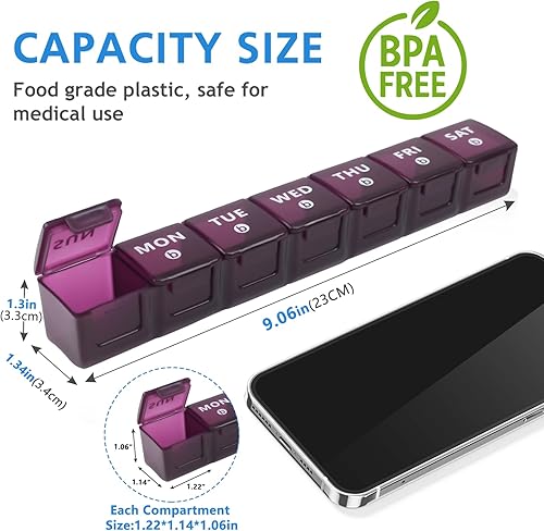 Miniatura 10 de Paquete de 2 organizadores de pastillas semanales grandes, organizadores de pastilleros de 7 días una vez al día, contenedor de pastillas de Am Pm
