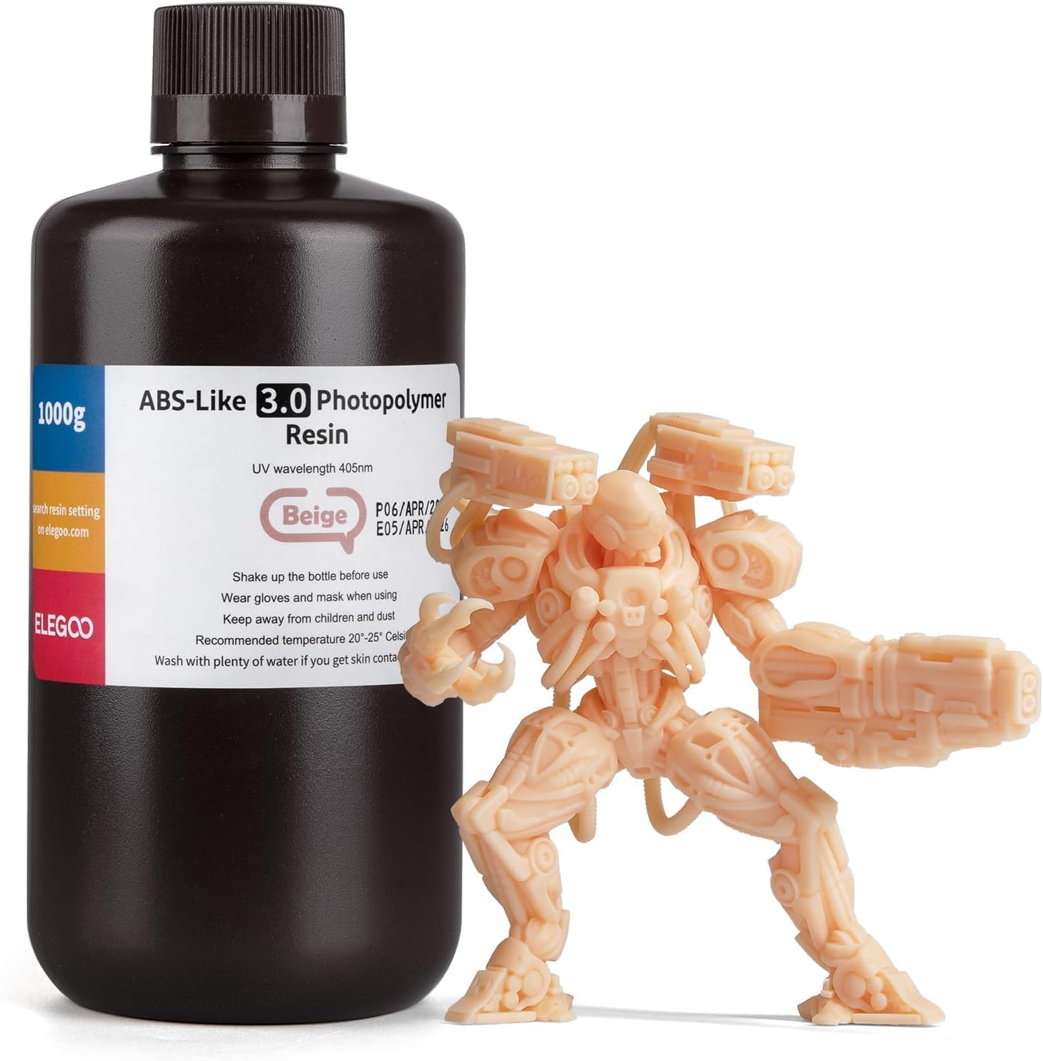 ELEGOO ABS-Like 3D Printer Resin 3.0, 405nm UV-Curing Photopolymer Resin for LCD/DLP 3D Printing, with Enhanced Strength and Toughness, High Precision, Low Viscosity, Beige 1000g