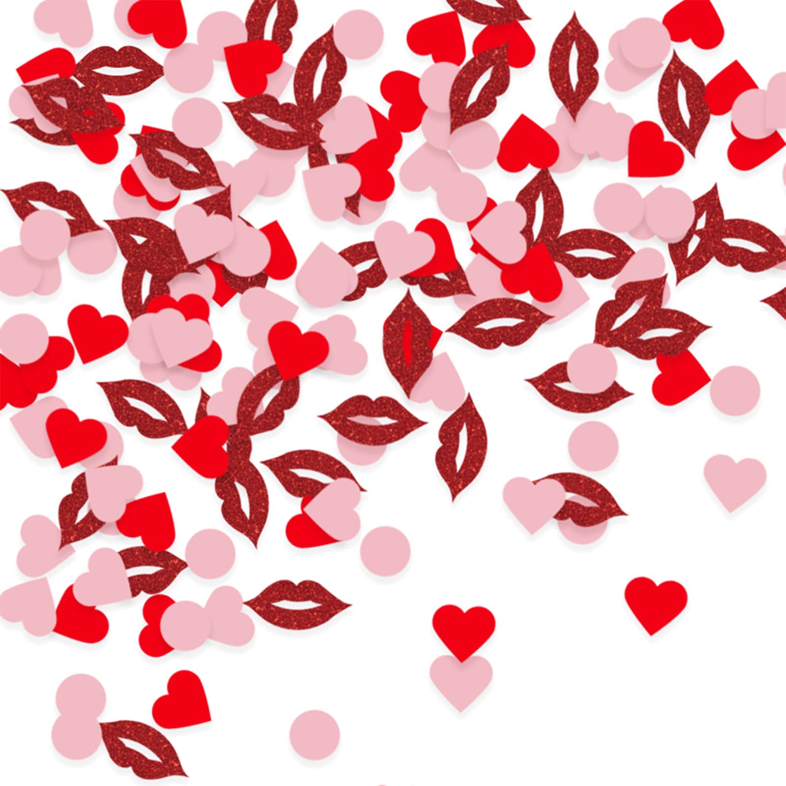 Valentine's Day Pink Red Heart Confetti with Circles Lips Love Confetti Decorations for Engagements Weddings Baby Showers Birthday DIY Table Decor Glitter Party Supplies (200 Pcs) B