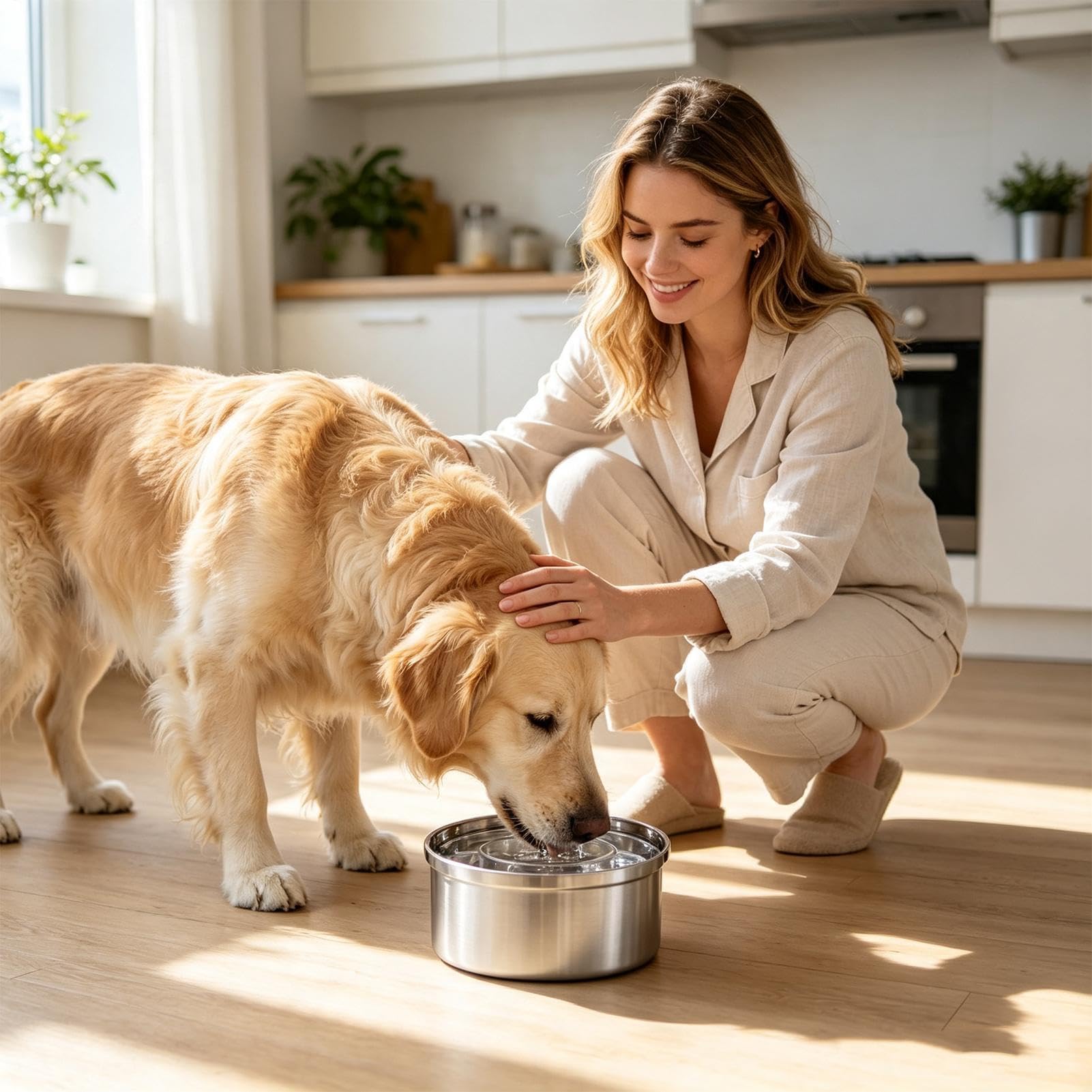 Gamelle d'eau Anti-Débordement pour Chien avec Abreuvoir Flottant en Acier