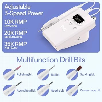 M GEM Brushless Nail Drill 35K RPM, Cordless | White