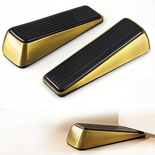 2 Pack Gold Door Stop Wedge Set, Heavy Duty Rubber Door Stoppers for Floors | Weighted zinc alloy door wedges with dual-sided rubber grip for hardwood, tile, laminate and carpet; fits 0.2-1.2 in gaps