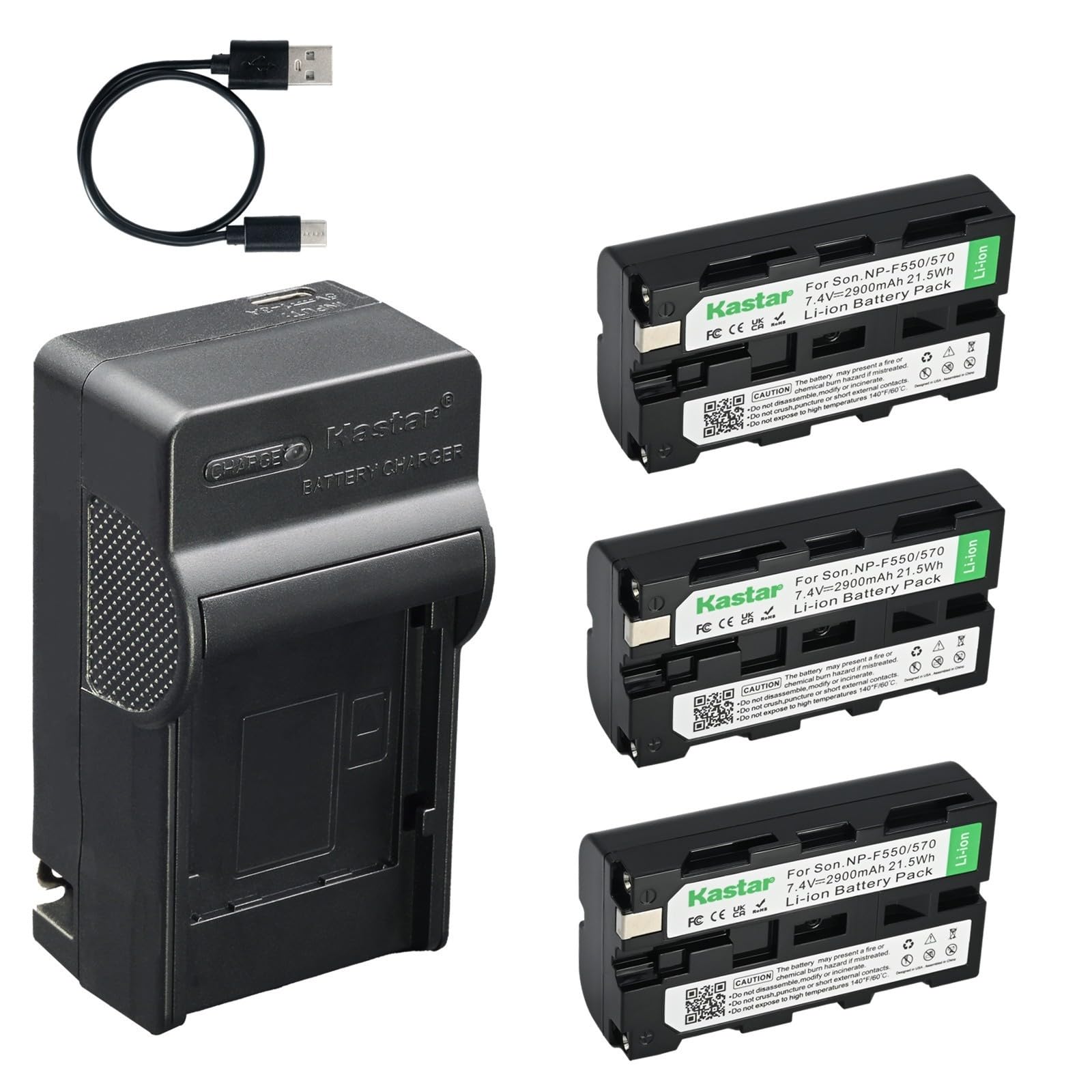 Kastar 3-Pack Battery and AC &amp; USB-C Charger, Compatible with edelkrone HeadONE, HeadPLUS v2, JibONE v2, GVM GT-60D GT-80WD GT-120WD, Konova P1 P160CM P180CM, VS-80CC,Pan Head Slider