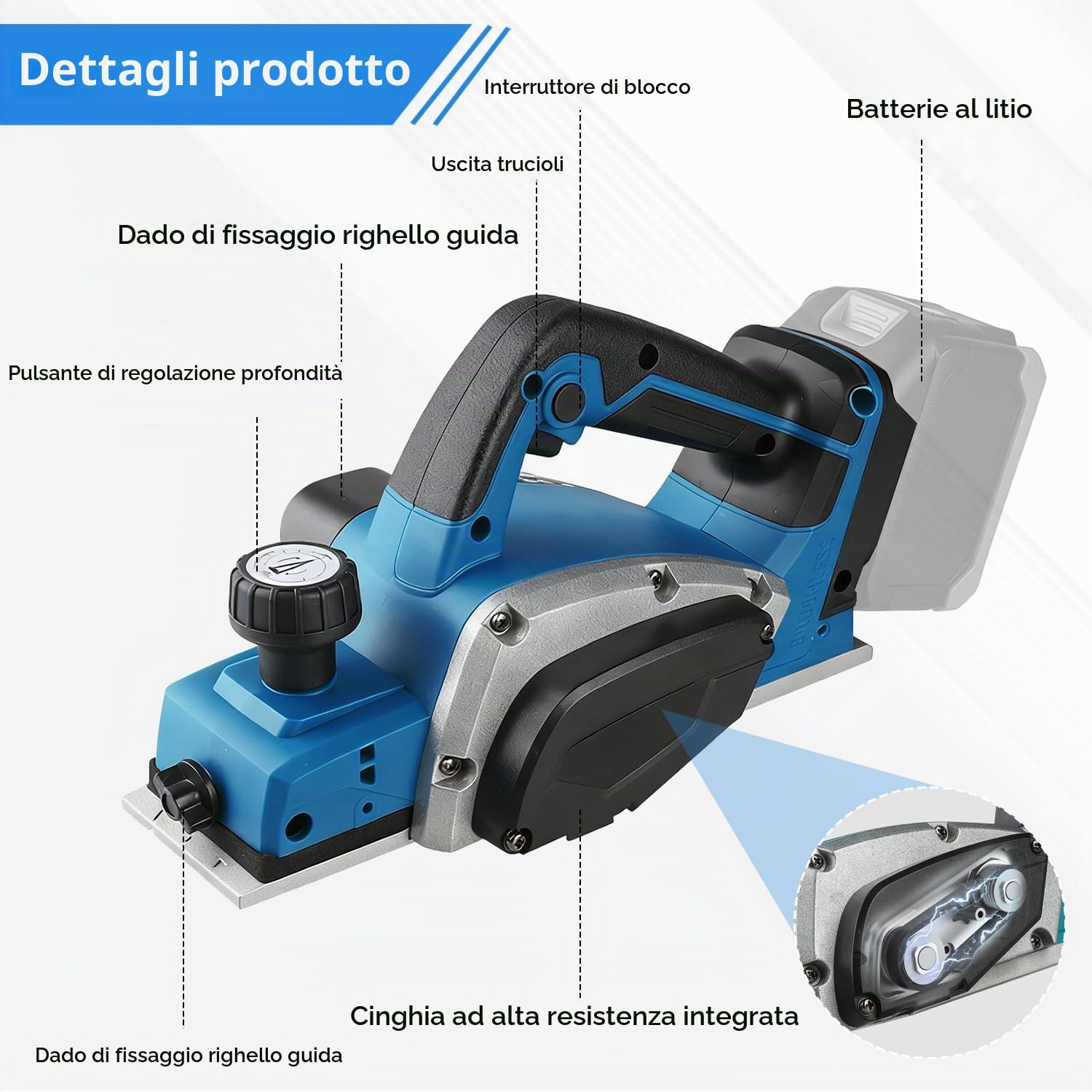 Pialla Elettrica per Legno, Pialla Senza Fili Compatibile con Makita 18V Batteria, 15000RPM Piallatrice per Lavorazione del Legno di Porte e Mobili di Casa(Senza Batteria o Caricabatterie)