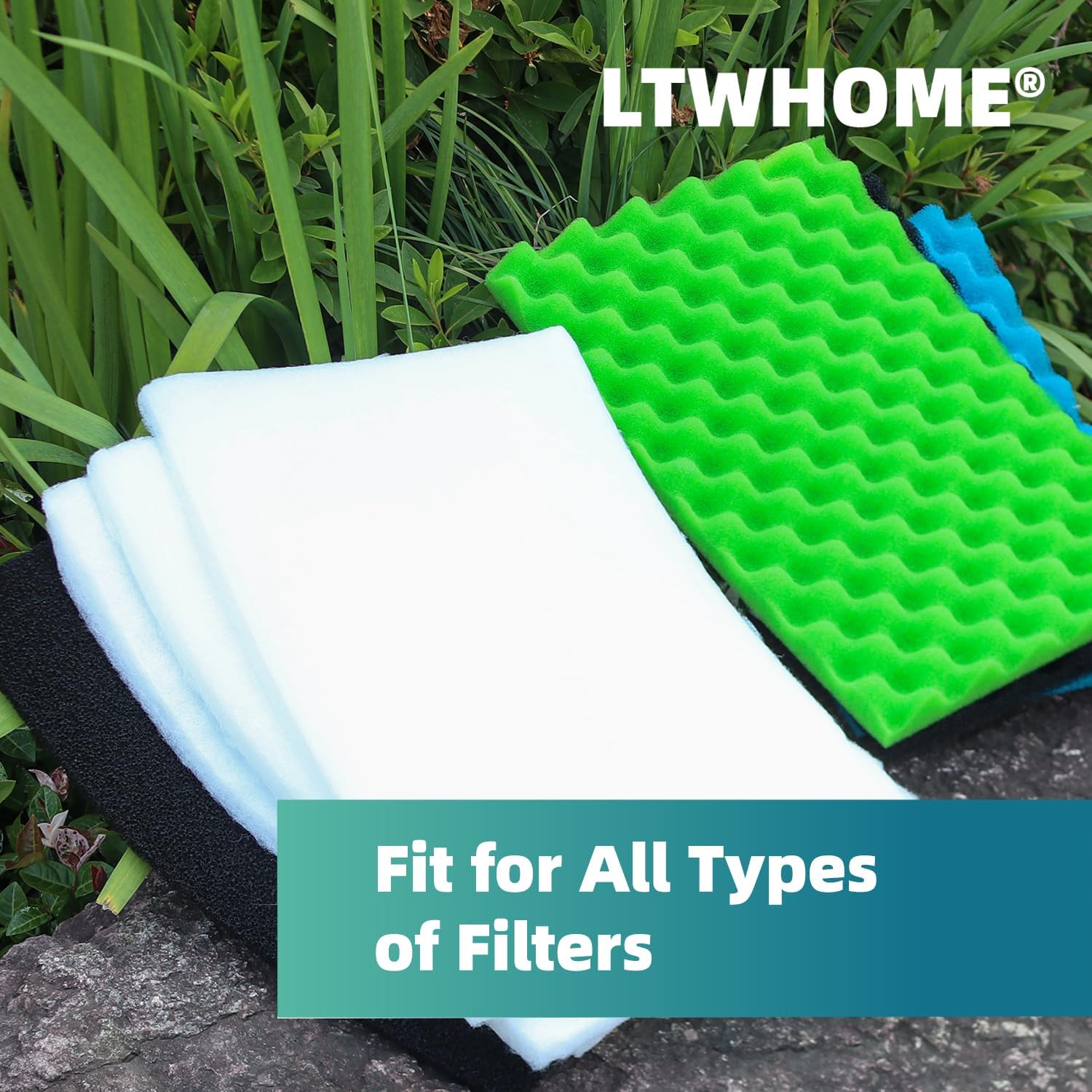 LTWHOME Value Pack of Large DIY Poly Coarse Fine Foam Filter Pads Set for Aquarium Pond(Pack of 7)