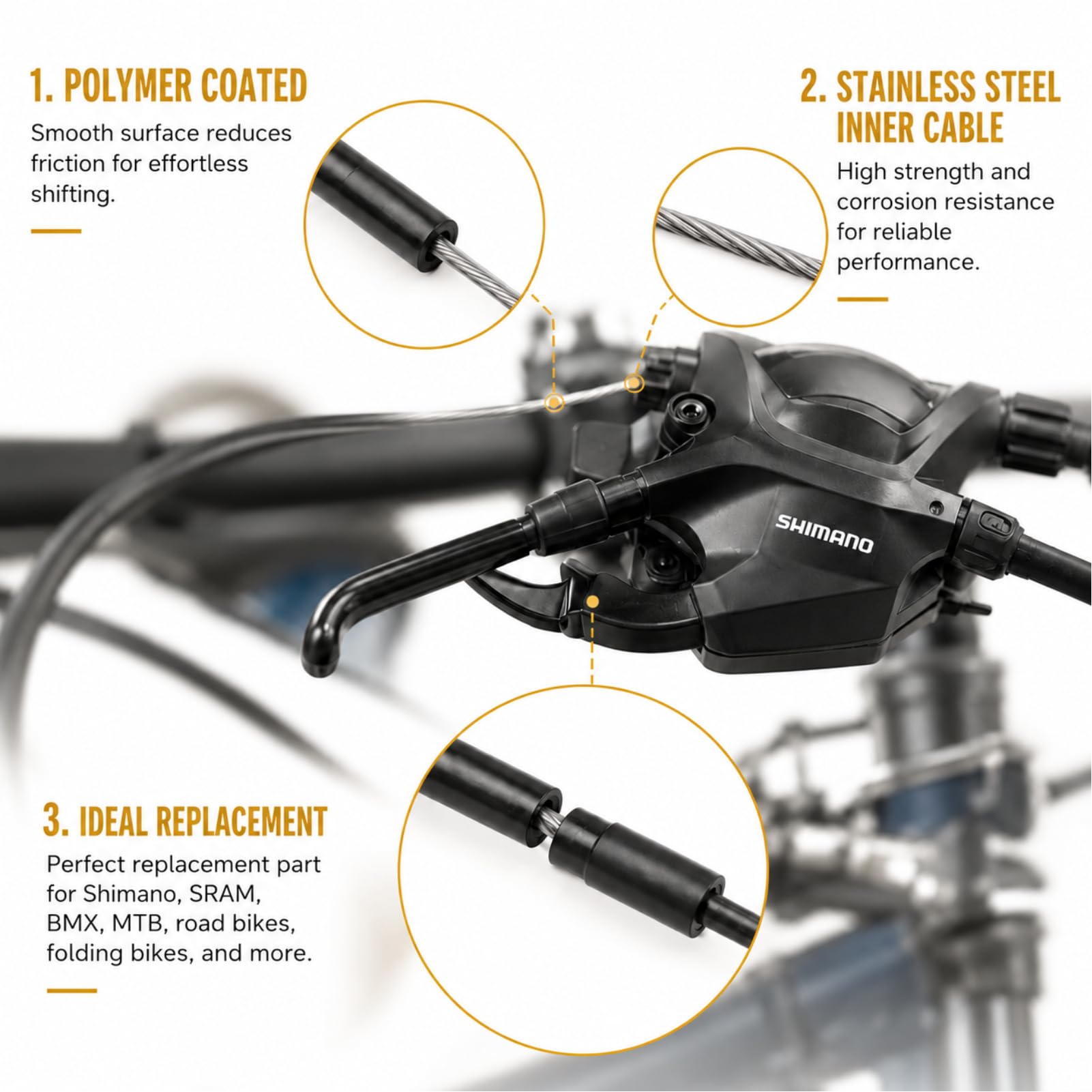 1 Piezas Completo de Cables para Bicicleta, 2100 mm Cable para Cambio de Marchas y Negro Cambio con Clips C, para Bicicletas de Carretera, Instalación Simple y Conveniente, Plegables