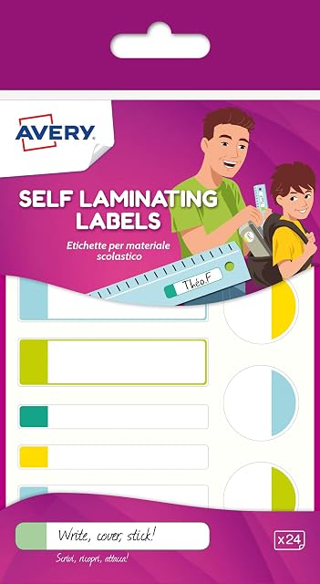 Avery Self Laminating Labels, waterproof name labels, lunchbox labels, water bottle labels, school labels, 86 x 17 mm, 24 Labels Per Pack, Pastel Colours