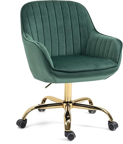 Homedot Silla de oficina en casa, silla giratoria para habitación, elegante silla de terciopelo para sala de estar con reposabrazos, silla moderna