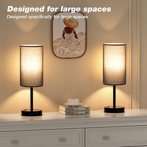 Vista 183 de Fenmzee Juego de lámparas de mesa pequeñas táctiles regulables de 2 a 3 vías, carga USB A + C, salida de CA, base de grano de madera, bombillas