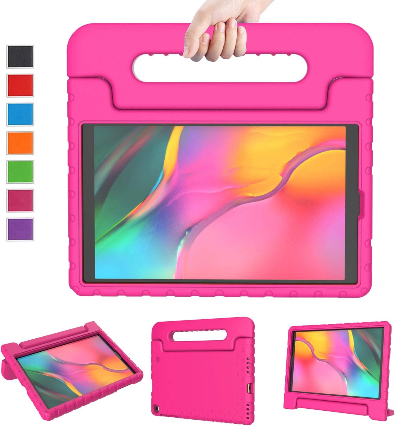 LTROP Kids Case for Samsung Galaxy Tab A 10.1 2019 SM-T510/ T515, Shockproof Light Weight Protective Handle Stand Kid Proof Case Cover for Galaxy Tab A 10.1" Tablet, Hot Pink