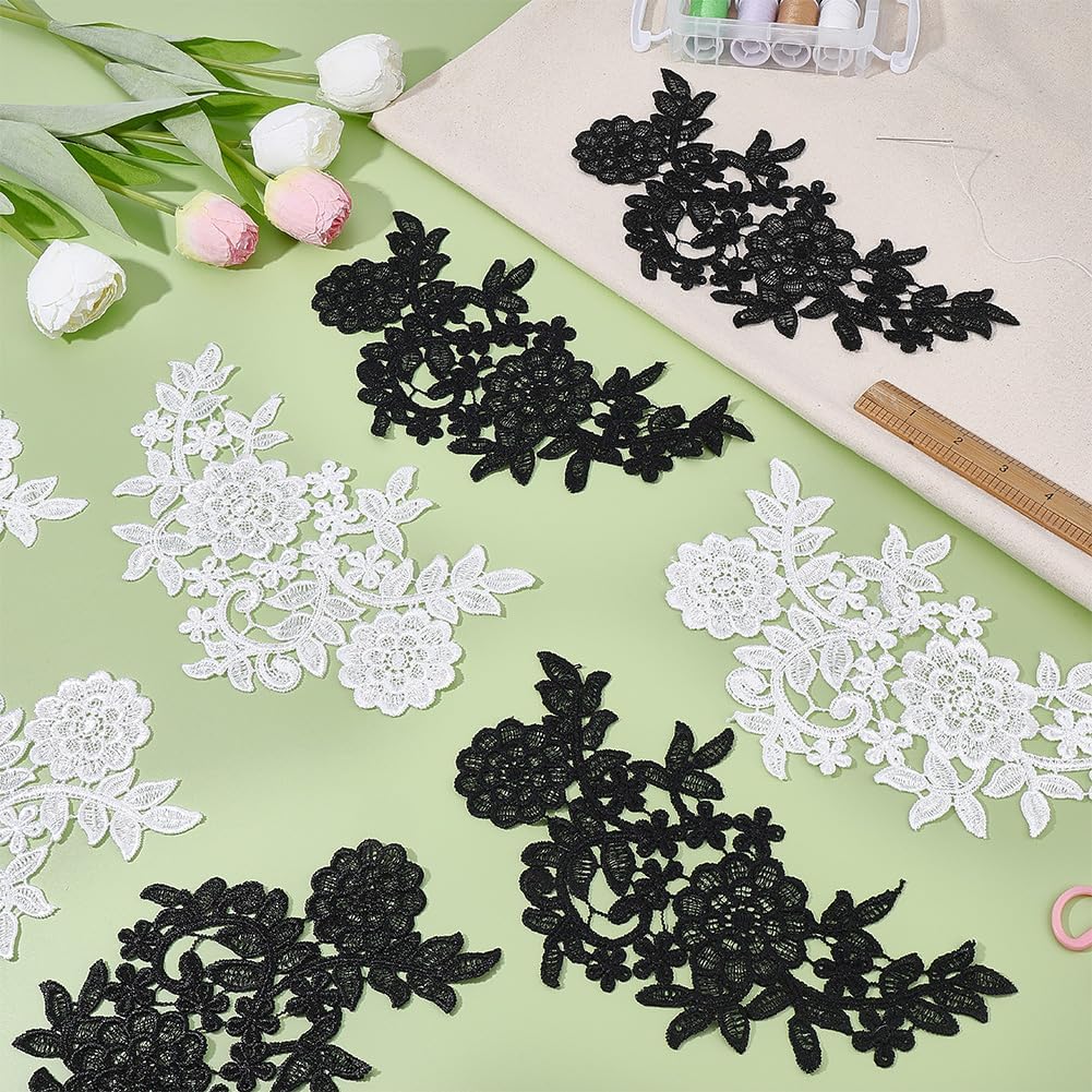 FINGERINSPIRE 8 Pcs Floral Embroidery Applique Black & White Polyester Sew On Patches 3D Vintage Design for DIY Clothing Home Textile & Accessories Dress Shoes Garment Decoration
