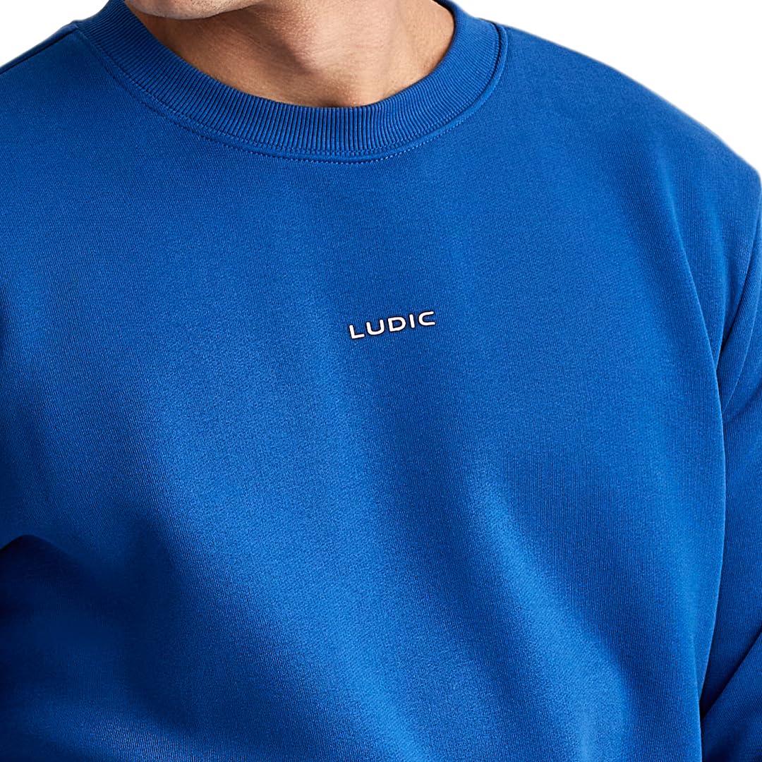 LUDIC WillMill Collection ‘Evoke S’ - 100% French Terry Cotton 320GSM Comfortable, Fleece Lined, Relaxed Fit Sweatshirt for Men - Winter Essential Blue 3