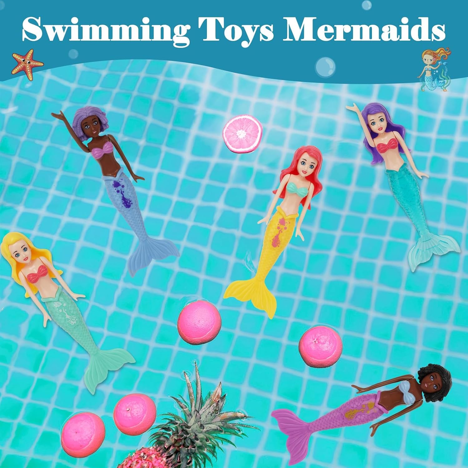 10 Pack Dive Mermaids Underwater Diving Pool Toys Mermaids Bath Toys Sinking Toys Swimming Pool Games for Toddlers Kids Girls Ages 3-12 (Black & White)