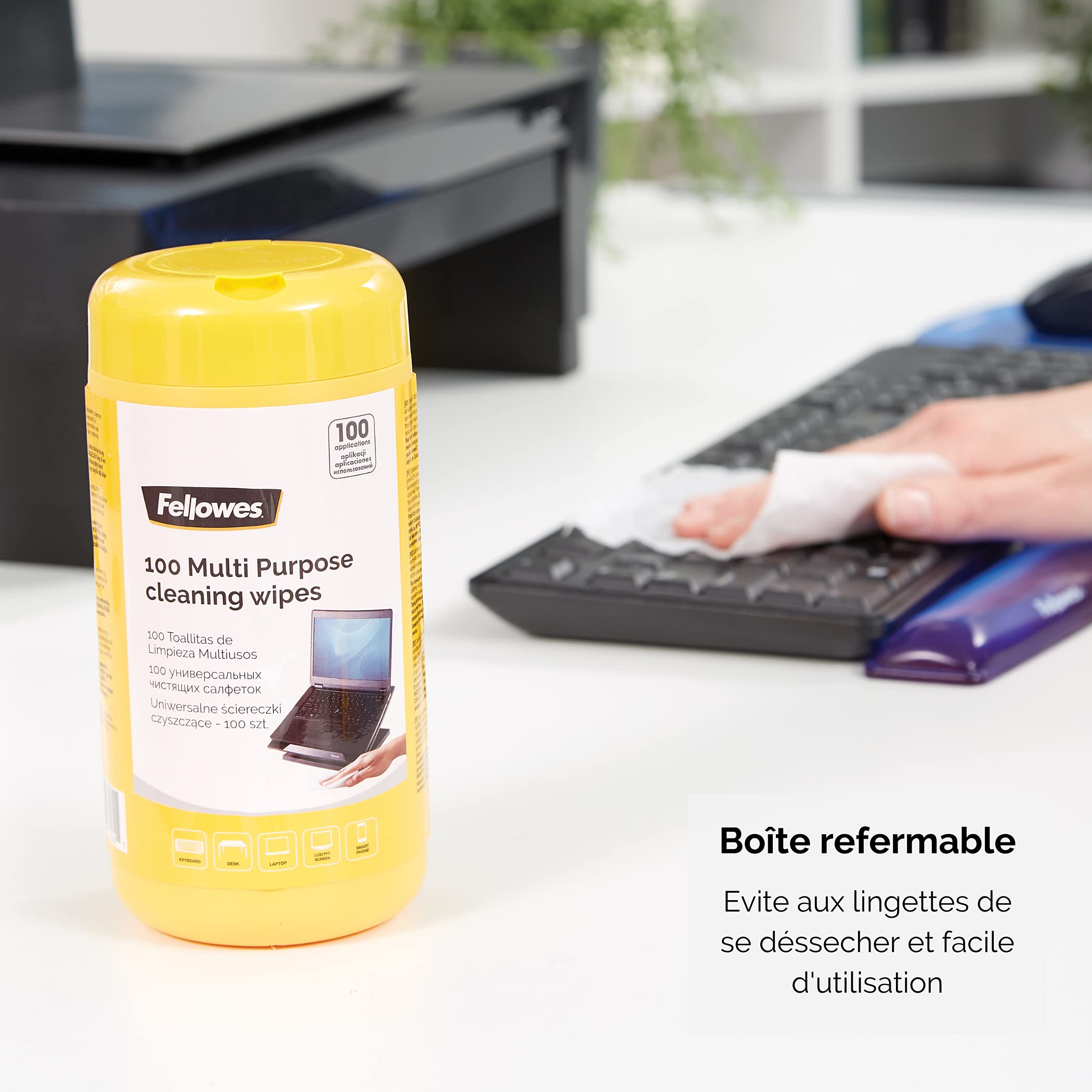 Lingettes Nettoyantes Écrans Fellowes - Lot De 100 - Sans Alcool Pour Moniteurs, Smartphones, Tablettes