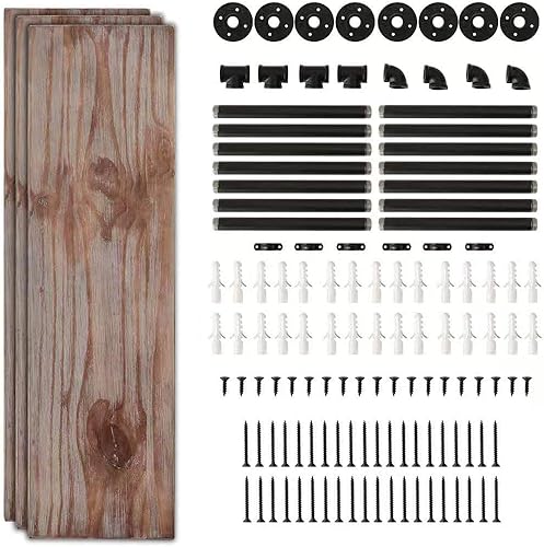 Miniatura 9 de Estantería industrial de tubería montada en la pared, estantes flotantes de metal rústico, estanterías de madera real Steampunk, estantes colgantes