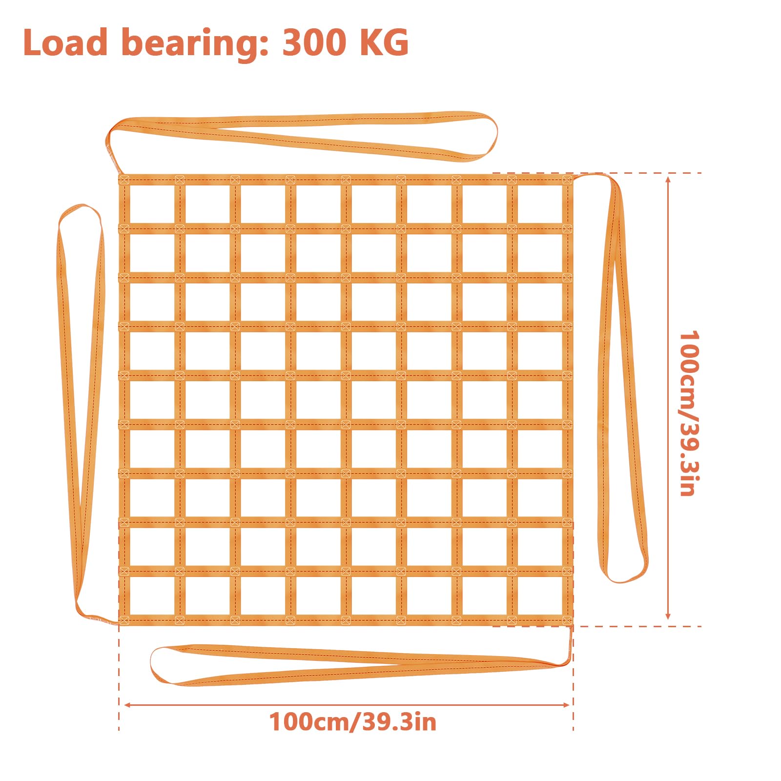3.28' x 3.28' Cargo Lifting Nets, Flat Nylon Sling Hoisting Net, Cargo Hanging Net, Safety Lifting Net Straps, Max. Load Capacity: 661lbs, Square Hole Size: 3.93”x3.93”