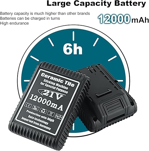 Miniatura 5 de Máquina de vibración de herramienta de instalación de azulejos, vibrador de doble ventosa, nivelación de baldosas de mano, 12000 mAh, 24000 rmin, 6