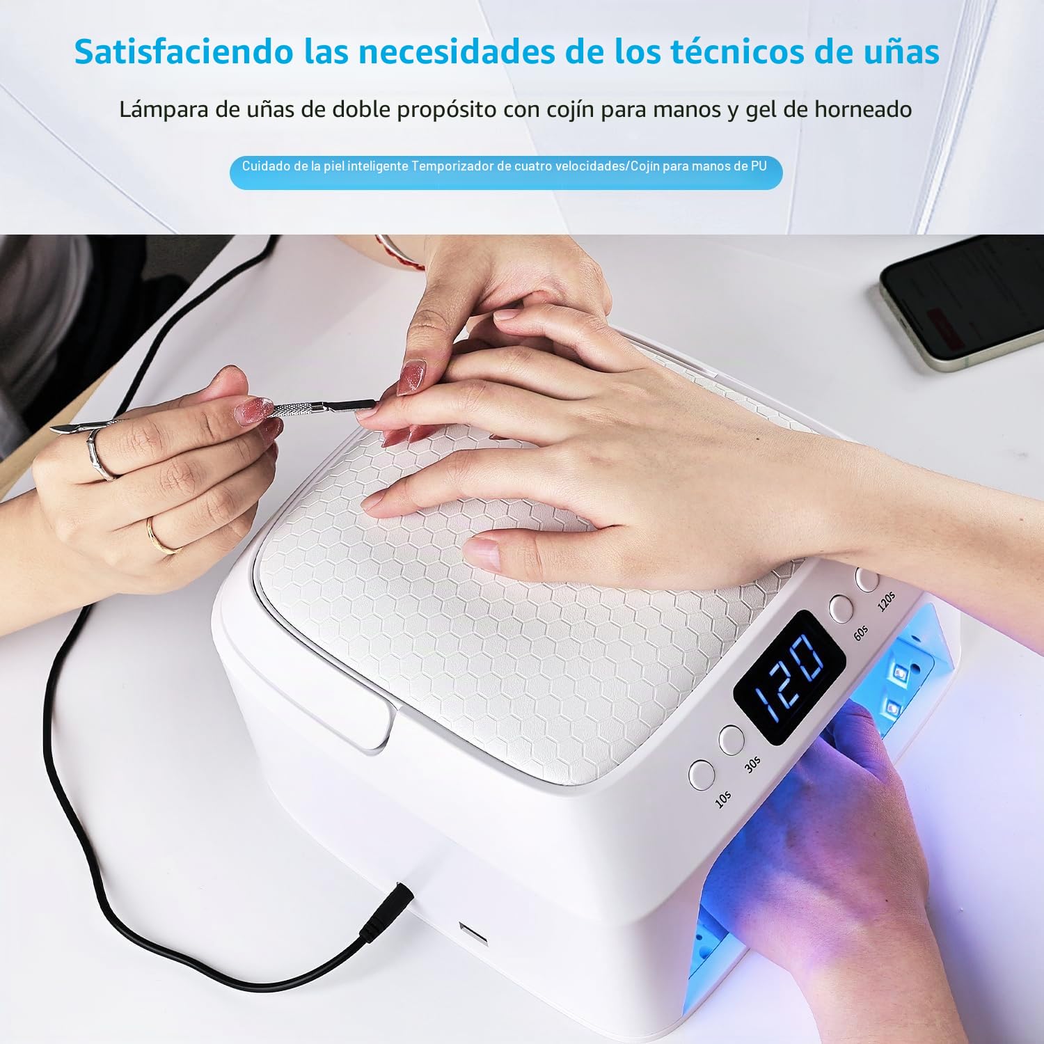 JODSONE Lámpara Uñas Semipermanentes U V LED con Almohadilla para Manos y Espacio Amplio para Salón - Portátil con Doble Pantalla, Secado Rápido para Uso Profesional
