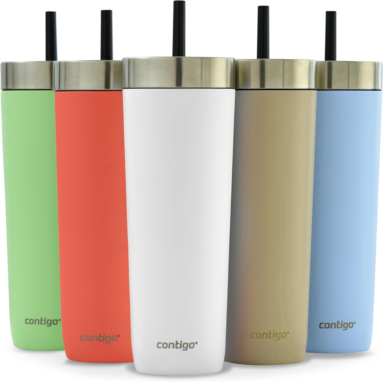 Contigo No-Spill Tumbler with Straw 720 ml | 100% Leak-Proof & Spill-Proof | Stainless Steel Vacuum Insulated Water Bottle with Lid | Cold for 14 Hours | Travel Mug | Thermal Flask | BPA Free