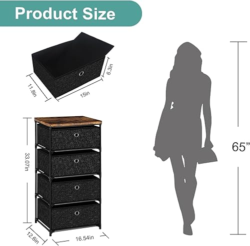 Miniatura 3 de VASICAR Mesita de noche con 4 cajones, organizador de almacenamiento de ropa, pequeña cómoda de tela para dormitorio, armario, entrada, pasillo,