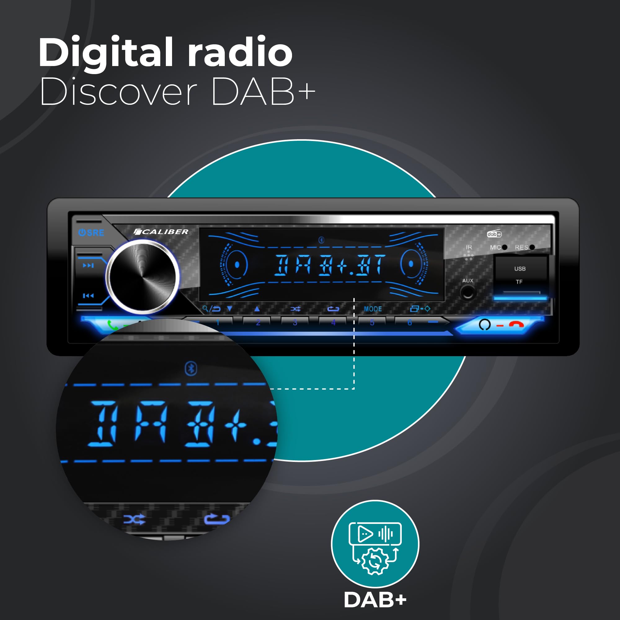 Caliber Autoradio Dab+ & Bluetooth, 1-DIN, Kit Mains-Libres, 4x100W, Multicolore, INCL. Antenne Dab+ & Micro Externe (RMD058DAB)