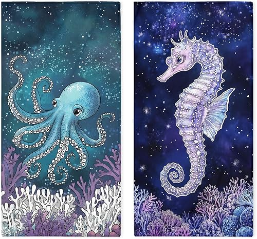 Miniatura 26 de Juego de 2 toallas de mano de mediados de siglo, colores retro atómicos modernos de los años cincuenta, toalla para baño, cocina, ligera, Mediados