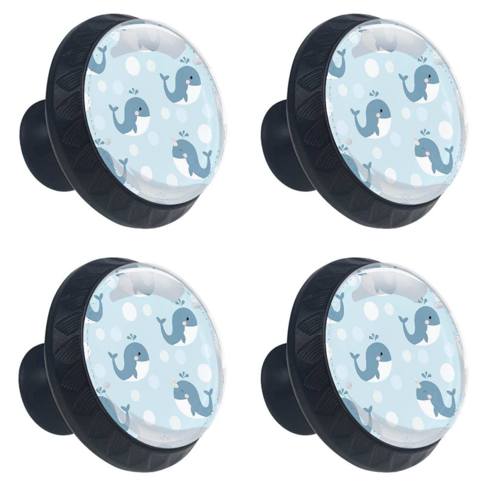 Boutons de meuble dauphin bleu en verre transparent et rond 30mm