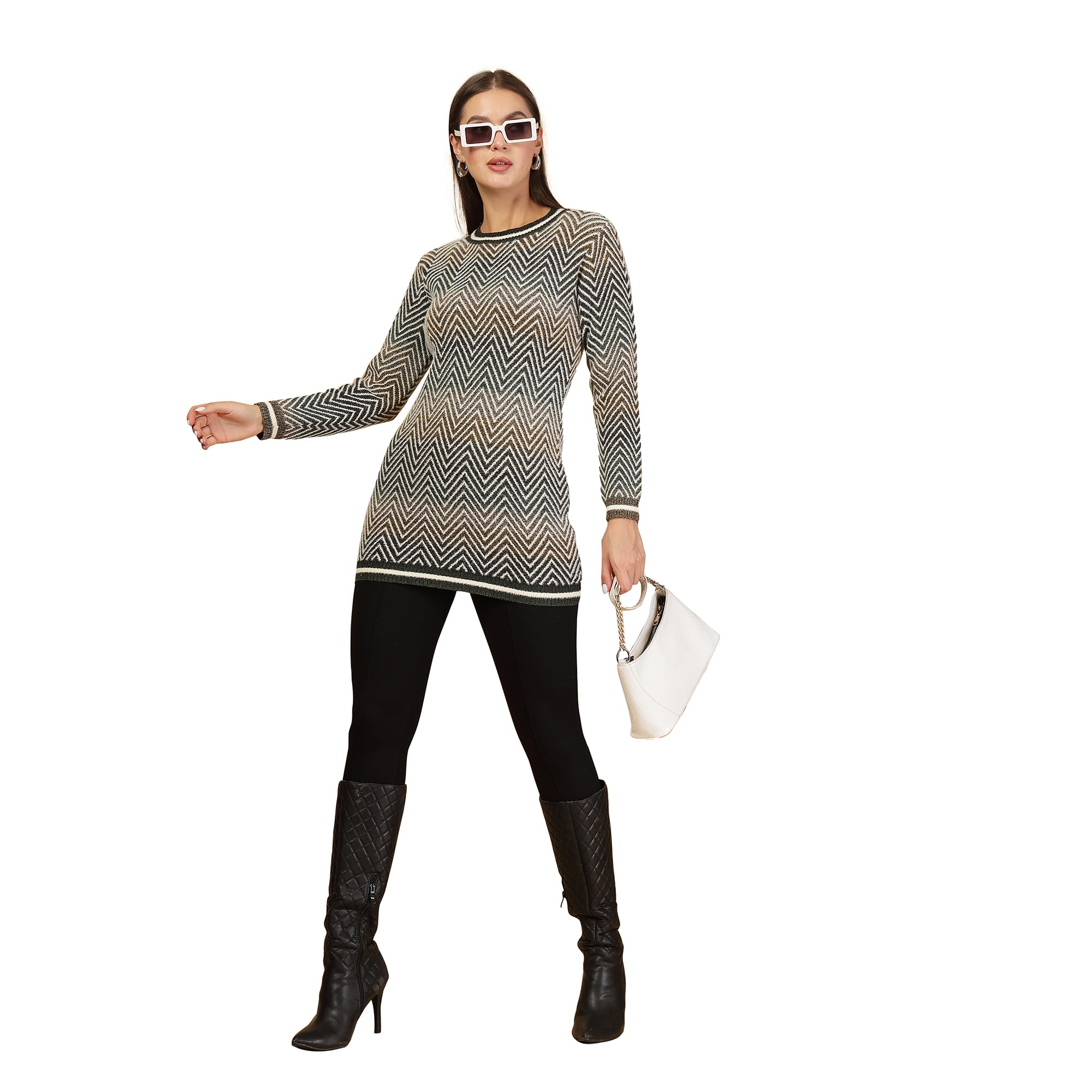 thirty threads Women Chevron Printed Longline Pullover Sweater Multi_T5W 25504-picture-29